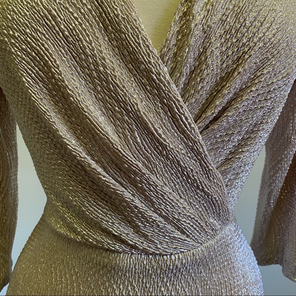 BHLDN Anthro Diedra Rose Gold Metallic Wrap Front Gown Floor Length Dress - Picture 12 of 16